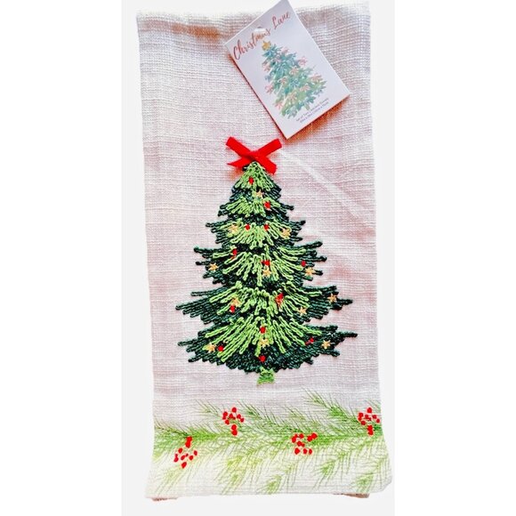 Christmas Tree Dish Kitchen Towel Set of 2 Embroidered FESTIVE Detailed 20" x 28 - Picture 6 of 6